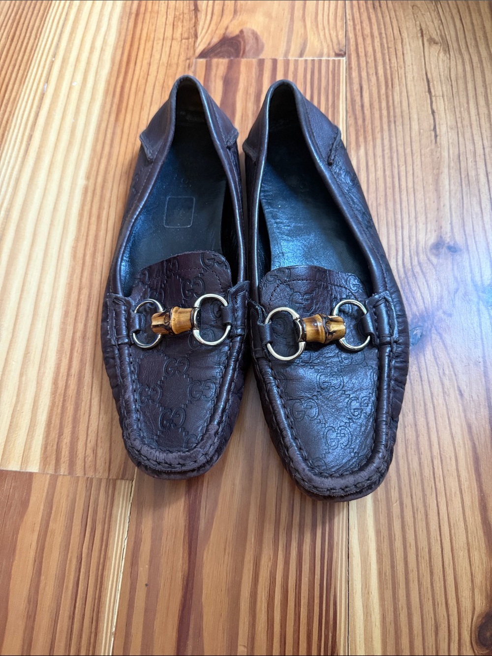 Gucci Brown Leather Horsebit Loafers with Bamboo Accent
